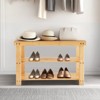 FURNIinspireUtility Storage Shelves 3-Tier Bamboo Shoe Rack Bench, Storage Organize For Entryway Living Room Balcony, Wood Color, 11.3"*27.7"*17.8" - 2 of 4