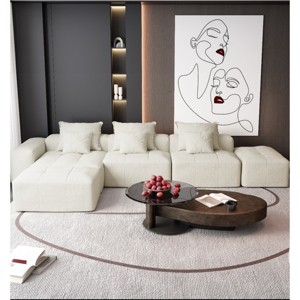 6 PCS Modern Oversized Modular Sofa, DIY Layout Sofa with Ottoman and Armrest, Tufted Sofa with Chenille Fabric Pillows-Baofuwish - 1 of 4