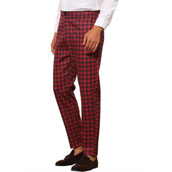 Lars Amadeus Men's Big and Tall Regular Fit Houndstooth Plaid Trousers