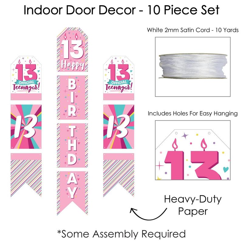 Big Dot of Happiness Girl 13th Birthday - Hanging Vertical Paper Door Banners - Official Teenager Birthday Party Wall Decor Kit - Indoor Door Decor, 5 of 8
