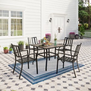 Captiva Designs 5pc Patio Wood-look Square Dining Table with Umbrella Hole & Metal Arm Chairs - 1 of 4