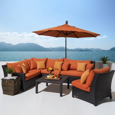 Deco 6pc Sectional and Table with Umbrella - Orange - RST Brands