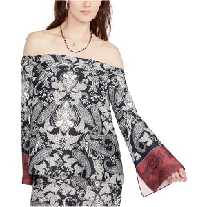 Rachel Roy Womens Paisley Peasant Blouse, Black, Large - 1 of 1