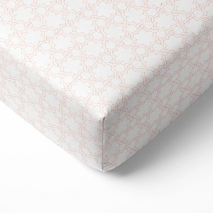 Bacati - Floral Coral Muslin 100 percent Cotton Universal Baby US Standard Crib or Toddler Bed Fitted Sheet - 1 of 4