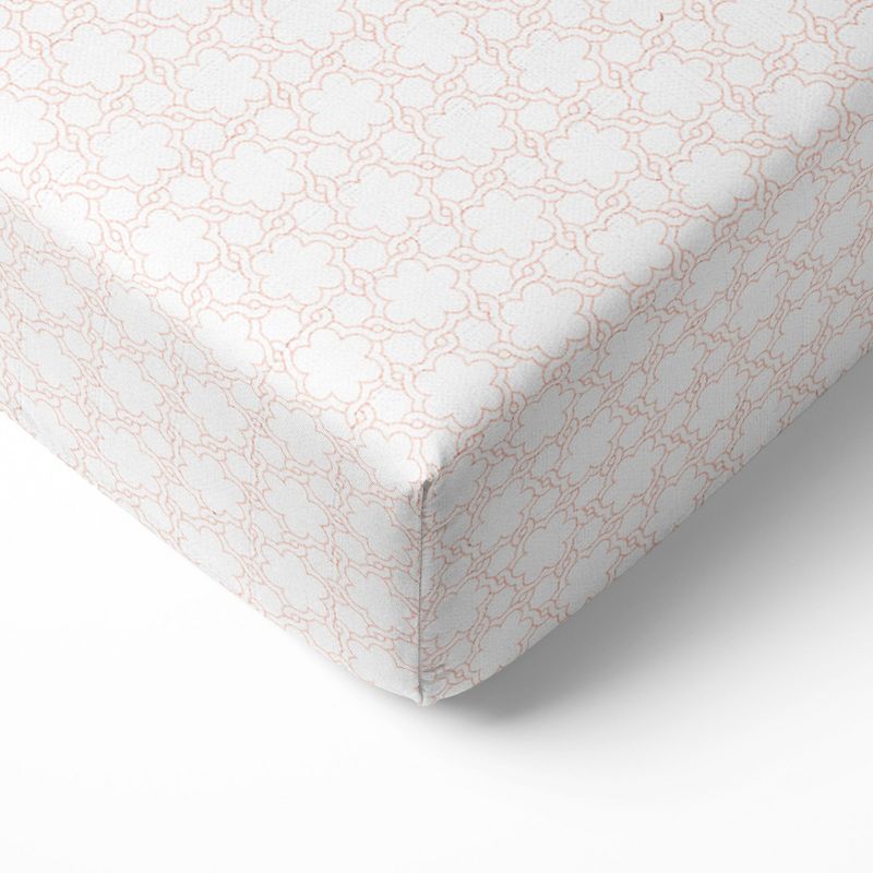 Bacati - Floral Coral Muslin 100 percent Cotton Universal Baby US Standard Crib or Toddler Bed Fitted Sheet, 1 of 6