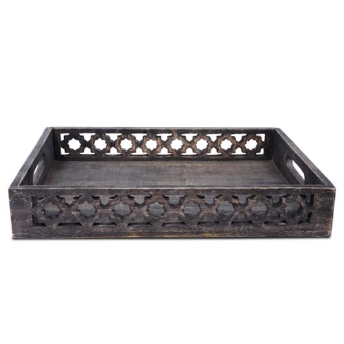 Mela Artisans Decorative Wood Serving Tray W/ Handles (darkwash