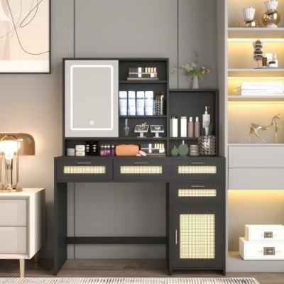Dressing table with 3 colours of light and opening mirror, 4 drawers and 1 cupboard