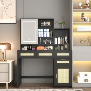 Dressing table with 3 colours of light and opening mirror, 4 drawers and 1 cupboard - 1 of 4