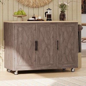 51.2" Geometric Twill Stripe Textured Design Kitchen Island on Wheels, with Drop Leaf, Internal Storage Rack and Towel Rack, for Kitchen - 1 of 4