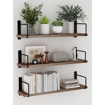 Attop Floating Shelves - 24 Inch Wall Mounted Set of 3 Rustic Wood Shelves for Wall Decor and Living Room Storage