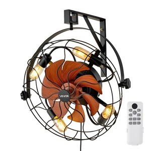VEVOR Wall Mounted Fan with Lights, 21 in Fan with Remote,6 Speeds Plug in Wall Fan, 360° Tilt (Compatible 4 E26 Bulb Sockets,No Bulb),Black & Brown - 1 of 4