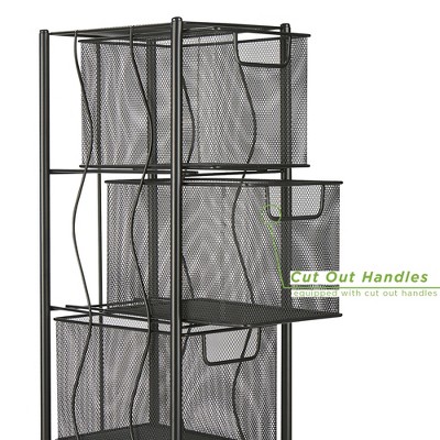 Black Metal Mesh 4-Drawer Mobile Storage Trolley