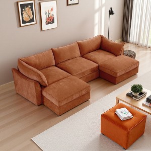 112.6" Chenille U-Shaped Modular Sectional Sofa with Storage Ottomans & Drawers Under Each Seat - 1 of 4