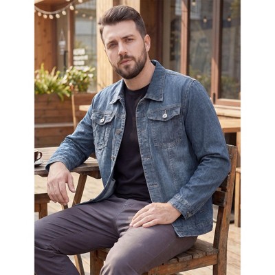 Мужские куртки INSPIRE CHIC Men's Denim Vintage Button Down Spring Trucker Jean Jacket Coat Medium Blue — фото 4