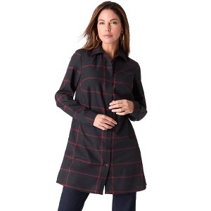 Roaman's Plus Size Kate Long Sleeve Tunic Easy Cotton-Blend Button-Front Shirt - 1 of 4