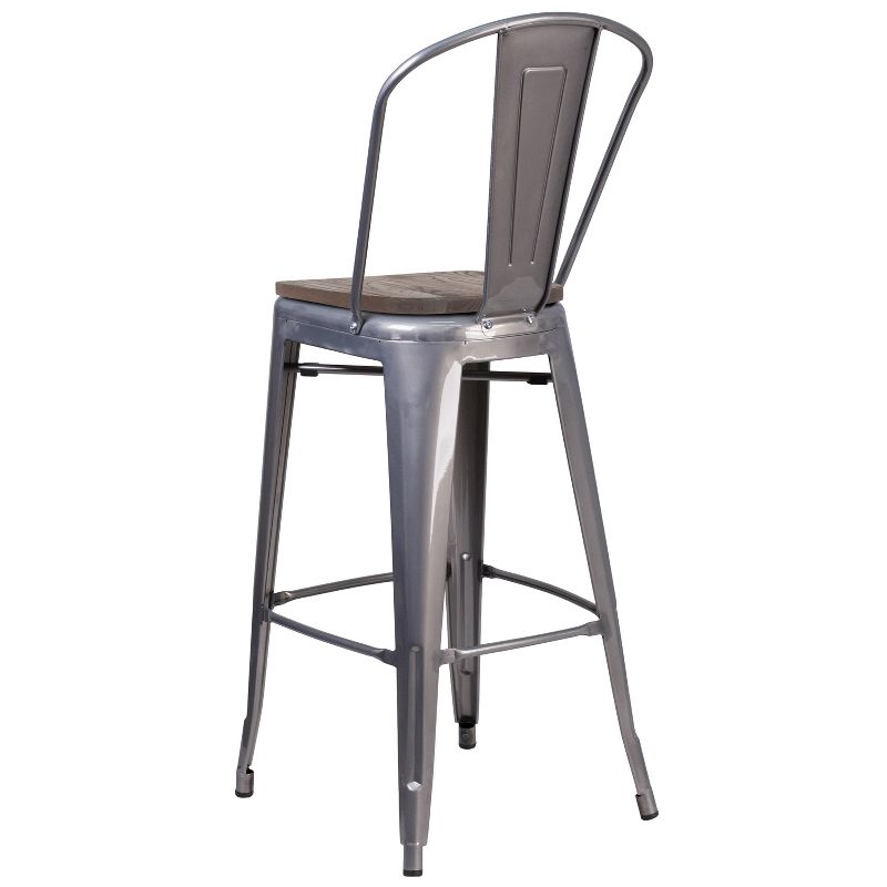 Merrick Lane Clear Coated 30" Bar Height Stool with Powder Coated Metal Frame and Textured Wooden Seat, 5 of 9