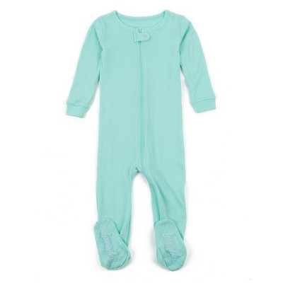 Leveret Footed Cotton Pajamas Solid Aqua 0-3 Month : Target