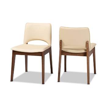 2pc Afton Faux Leather Upholstered and Wood Dining Chair Set - Baxton Studio