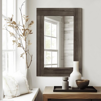 MAYEERTY Hanging Mirror Solid Wood Wide Edge Hollow Right Angle Rectangle Charcoal Baked
