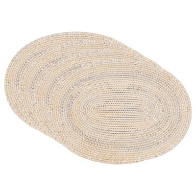 White Woven Rattan Oval Placemats, 14" x 19", Set of 4