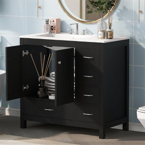 36" Bathroom Vanity with Ceramic Sink, Storage Cabinet, 2 Soft Close Doors, 5 Drawers, for Bathroom, Garage, Garden, or Office - 1 of 4
