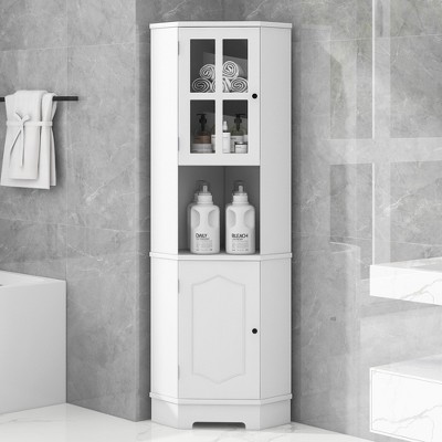 Modern Triangle Freestanding Bathroom Storage Cabinet with Adjustable  Shelves White-ModernLuxe