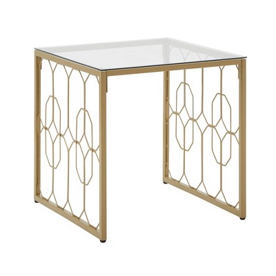 Khalilah Octagon Pattern Gold Metal and Glass End Table Gold - Inspire Q