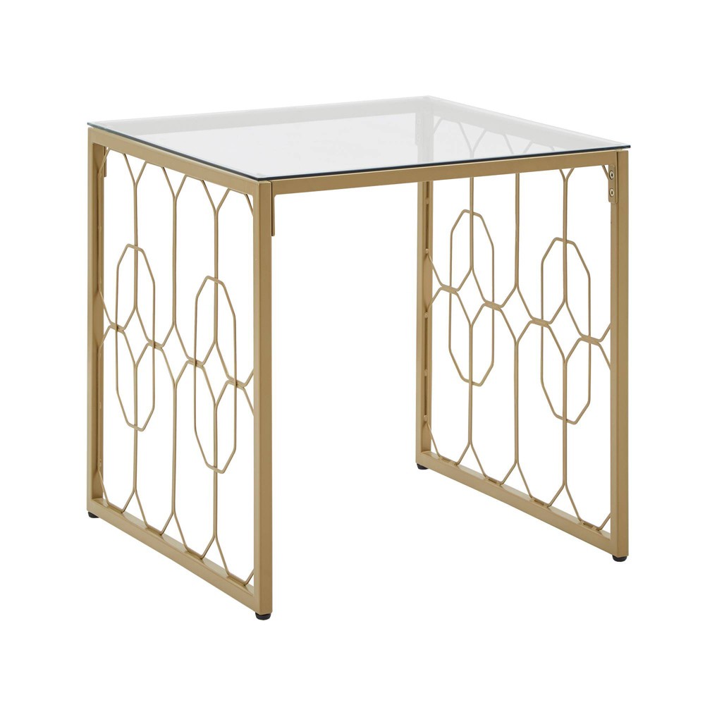 Photos - Coffee Table Khalilah Octagon Pattern Gold Metal and Glass End Table Gold - Inspire Q