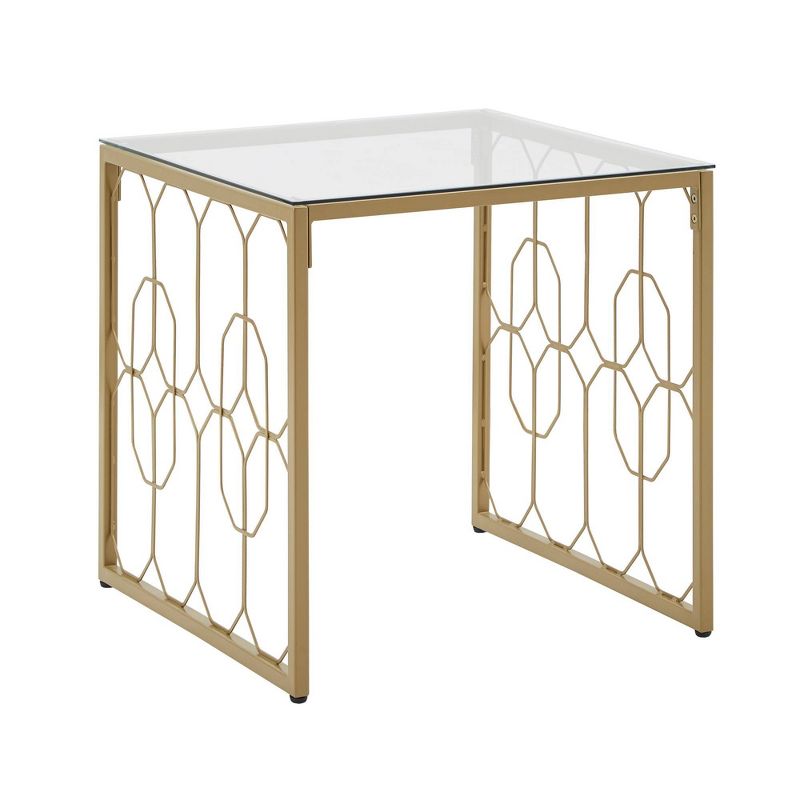 Khalilah Octagon Pattern Gold Metal and Glass End Table Gold - Inspire Q, 1 of 8