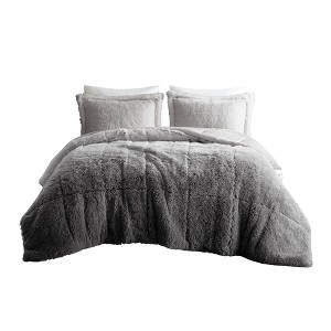 Intelligent Design Brielle Ombre Shaggy Faux Fur Comforter Set, Plush Reverse, All Season Bedding with Matching Sham, Grey,Twin/Twin XL - 1 of 1
