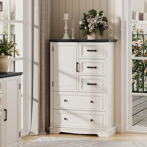 5 Drawer Tall Dresser, 31.5" Wood Closet Clothes Storage Organizer, Large Storage Cabinet, White - 1 of 4