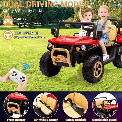 Acekool 24V Kids Electric Car with 4x35W Motors, 24V 7AH Battery, 2-5 MPH Speeds, Automatic Dump Bed, Parent Remote, Off-Road Features, Green