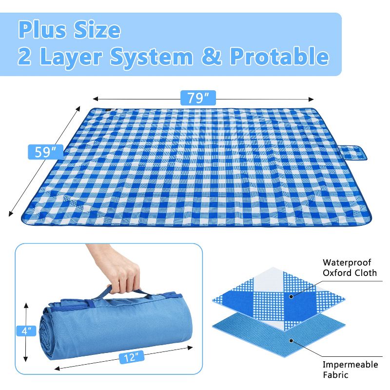 Tirrinia Picnic Blanket, Outdoor Waterproof Lightweight Windproof Extra Large Blanket, Foldable Camping Blanket For Travel Family, 59 x 79 Inches, 2 of 8
