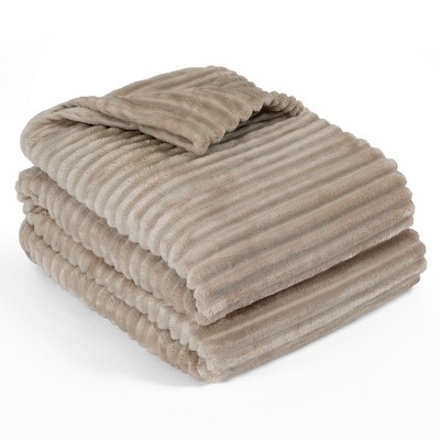 Pavilia Super Soft Fleece Flannel Ribbed Striped Throw Blanket, Luxury  Fuzzy Plush Warm Cozy For Sofa Couch Bed, Taupe/twin - 60x80 : Target