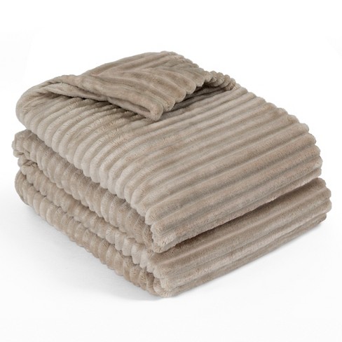 Pavilia Super Soft Fleece Flannel Ribbed Striped Throw Blanket, Luxury Fuzzy  Plush Warm Cozy For Sofa Couch Bed, Taupe/twin - 60x80 : Target