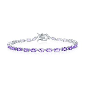 Simona Sterling Silver, Oval Gem Tennis Bracelet - Amethyst - Purple - 7.25 Inch - 1 of 2