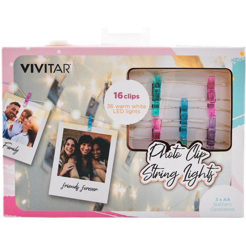 Vivitar Photo Clip String Lights 15Ft - 36 LED Fairy String Lights with 16 Colored Clips, 3 of 4