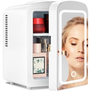 ZAFRO Star Makeup Compact Refrigerator with LED Mirror, 4L Mini Fridge, Skin Care, for Bedroom, Car, Office & Dorm, White - 1 of 4