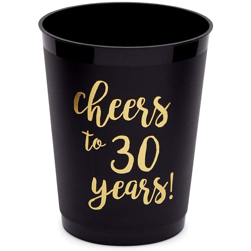 Sparkle and Bash 16 Pack Black Plastic Tumbler Cups for 30th Party, Cheers to 30 Years (16 oz), 3 of 7