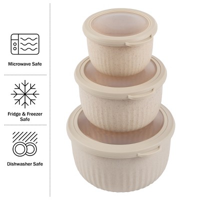 Beige Nesting Mixing Bowls Set with Lids, 3-Piece