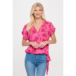 WEST K Women's Dallas Side-Tie Short Dolman Sleeve Faux Wrap Top - 1 of 4