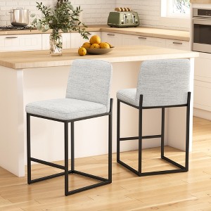 Vipbear Counter Height Bar Stools Set of 2, 25.6 Inch Linen Fabric Barstools with Back and Matel Legs, Upholstered Counter Chairs with Footrest - 1 of 4
