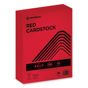 PrintWorks Professional Color Cardstock, 65 lb Cover Weight, 8.5 x 11, Red, 250/Ream - 1 of 4