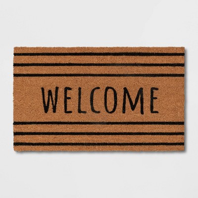 Photo 1 of 16 x 26 Outdoor Stripe Welcome Door Mat Black - Threshold