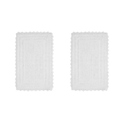 White Cotton Tufted Reversible Crochet Bath Rug Set