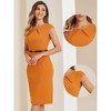 INSPIRE CHIC Women's Elegant Business Round Neck Belted Cap Sleeve Work Sheath Dresses - 2 of 4
