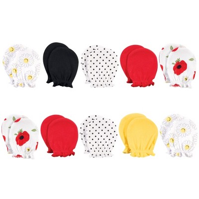 Hudson Baby Infant Girl Cotton Scratch Mittens, Poppy Daisy, 0-6 Months