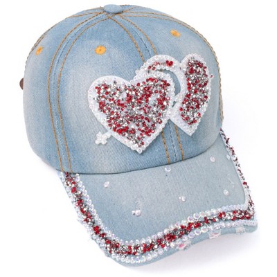 Women's Casual 100% Cotton Denim Baseball Bling Studs Cap