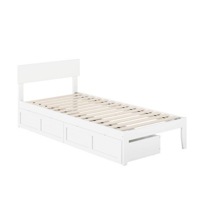 Twin Boston Bed with 2 XL Drawers White - AFI: Modern Headboard, Solid Hardwood, No Box Spring Required