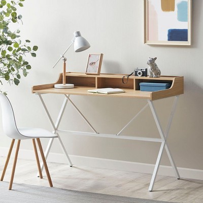 PAGED Computer Desk, Simple Modern Home Office Desk with 6 Open Shelves and Wooden Desktop for Office, Study